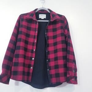Orvis Red and Black Flannel Plaid Shirt Shacket Fleece Lined